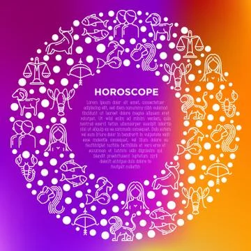 Horoscope template in circle with thin line icons of zodiac signs Illustrazione stock