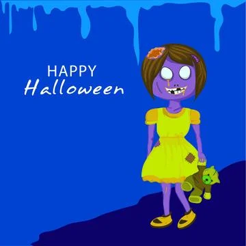 Horrible ghost holding a toy with text Happy Halloween on stylish background. Stock Illustration