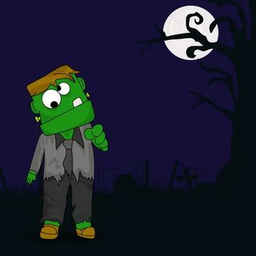 Horrible night view with scary ghost in man's clothes and full moon for Hal.. Stock Illustration