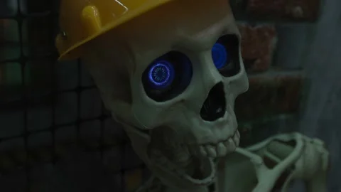 Horrible skeleton robot with blue eyeball and Pupil animation 스톡 동영상 163448692