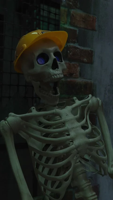 Horrible skeleton with robot blue pupil eyeball animation 스톡 동영상 163490935