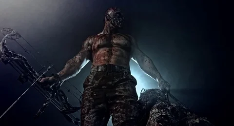 Horrific zombie killer with a crossbow. 動画素材 70935002