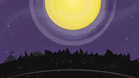 Horror and scary theme. Animation of full moon and gravestone for Halloween Stock Footage 136502691