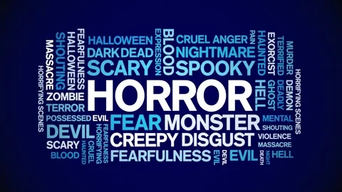 Horror animated word cloud,animation tag kinetic typography seamless loop. Stock Footage 267125427