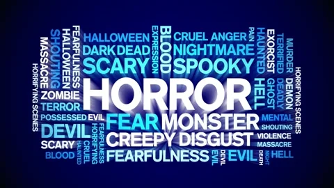 Horror animated word cloud,animation tag kinetic typography seamless loop. Stock Footage 267125521