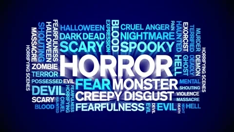 Horror animated word cloud,animation tag kinetic typography seamless loop. Stock Footage 267125620