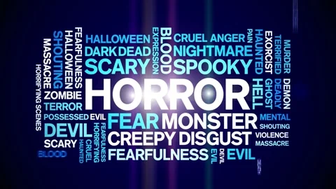 Horror animated word cloud,animation tag kinetic typography seamless loop. Stock Footage 267125835