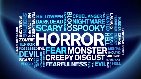Horror animated word cloud,animation tag kinetic typography seamless loop. Stock Footage 267126097
