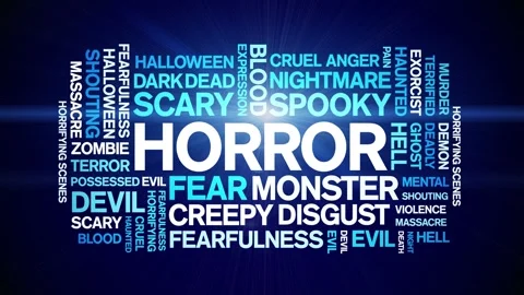 Horror animated word cloud,animation tag kinetic typography seamless loop. Stock Footage 267126378