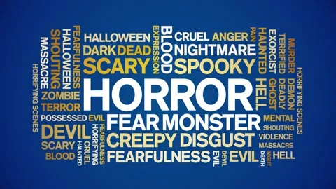Horror animated word cloud,animation tag kinetic typography seamless loop. Stock Footage 267126793