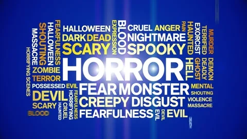 Horror animated word cloud,animation tag kinetic typography seamless loop. Stock Footage 267127895