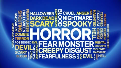 Horror animated word cloud,animation tag kinetic typography seamless loop. Stock Footage 267128353