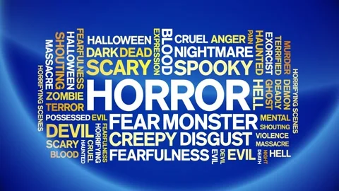 Horror animated word cloud,animation tag kinetic typography seamless loop. Stock Footage 267128656