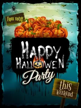 Horror background with pumpkins and spider web Stock Illustration