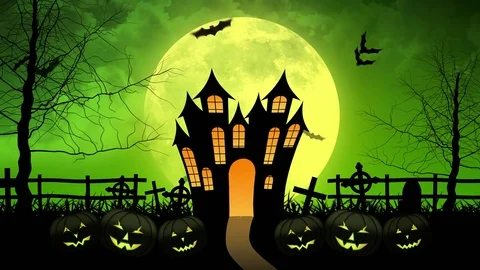 Horror Castle with Moon in Green Background Stock Footage 79791825