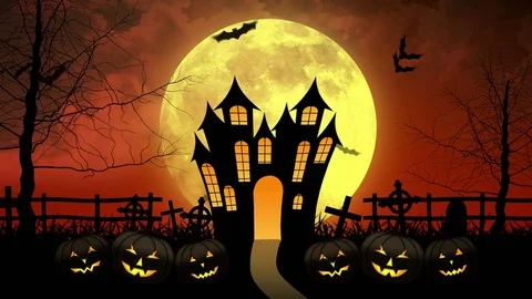 Horror Castle with Moon in Red Background Stock Footage 79792012