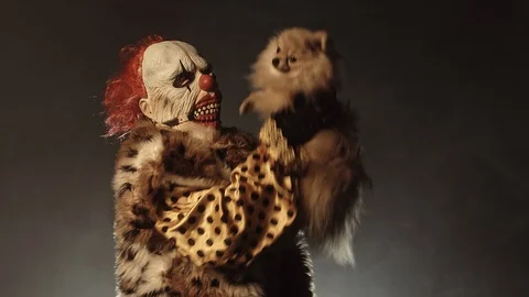 Horror clown with a dog. Stock Footage 100690272