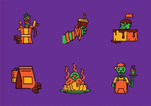 Horror coffee cafe illustration set Stock Illustration
