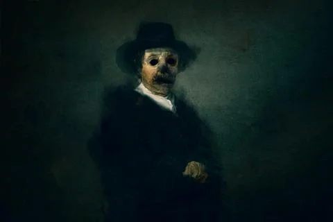 A horror concept of a classical portrait of a demonic figure Stock Illustration