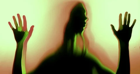 Horror concept of dark soul of phantom, female silhouette on screen, psychedelic Stock Footage 129439691