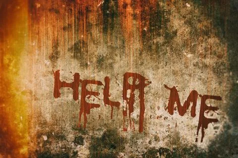 Horror Crime Concept. Help Message on Bloody Background Wall Stock Illustration