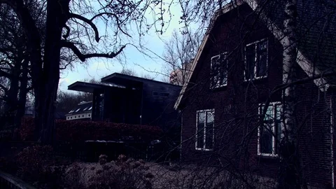 Horror dark brick house in old European city Video stock 75688799