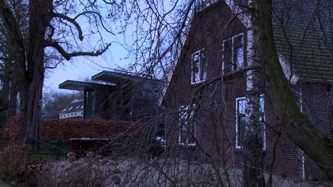 Horror dark brick house in old European city Stock Footage 75688931