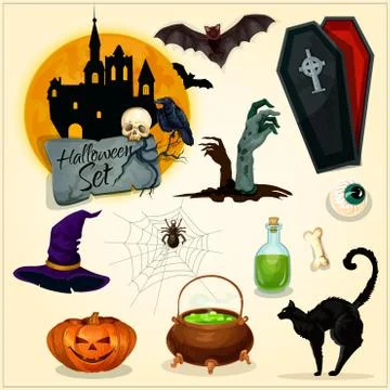 Horror decoration elements for Halloween design 库存插图