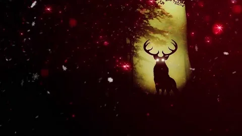 Horror deer on red winter snow cold scene Christmas in forest wood. 스톡 동영상 142525200