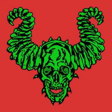 Horror demonic skull with horns. Vector illustration. Stock Illustration