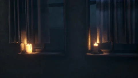 Horror Dining Room, Window, Rotten Food, Dirty Table 3D Animations Rendering Stock Footage 230686049