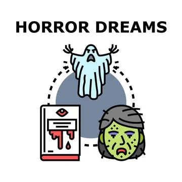 Horror dreams concept featuring ghost, scary book, and distressed face Stock Illustration