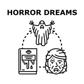 Horror dreams concept featuring ghost, scary book, and distressed face Stock Illustration
