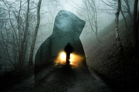 A horror edit of a double expsoure of a ghost like figure. Stock Photos