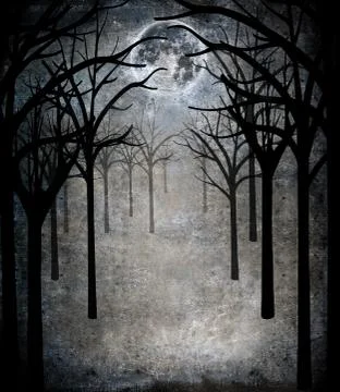 Horror forest with full moon Stock Illustration