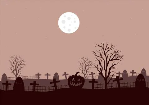 Horror graveyard landscape vector Stock Illustration