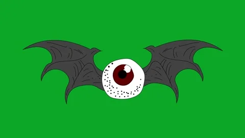 Horror Green Screen Flying Eyeball with Wings VFX - Scary Monster Blink Stock Footage 319405463