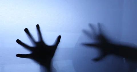 Horror Hands on the Glass Stock Footage 167489908