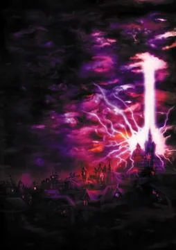 Horror night city background with a dramatic magic action Stock Illustration