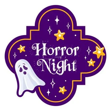 Horror Night Ghost Icon featuring Stars and a Vibrant Purple Background for a Stock Illustration