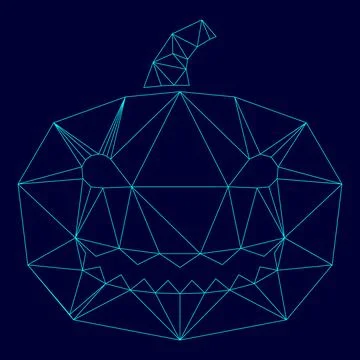 Horror pumpkin low poly triangulation triangulated polygonal electric cyan .. Stock Illustration
