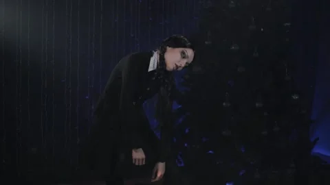 Horror. scary make-up and model outfit. photo shoot in the studio. holiday eve. Stock Footage 226732367