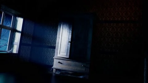 A horror scene with monsters in the wardrobe. Dark scary room. Mystery. Stock Footage 201142514