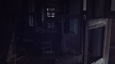 Horror Scene Stock Elements: 3K RED ONE Abandoned Hallway, Horror Scene Stock Footage 55202935