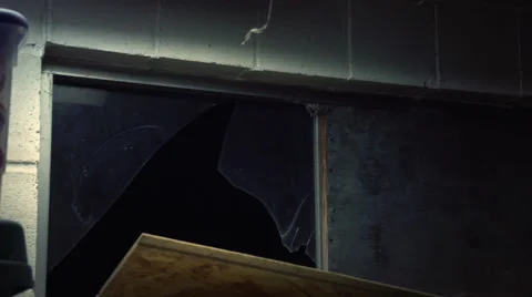 Horror Scene Stock Elements: Garage Broken Window Stock Footage 56586630