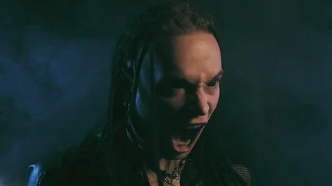 Horror scene with suffering demon man have many terrible faces Video stock 74634742