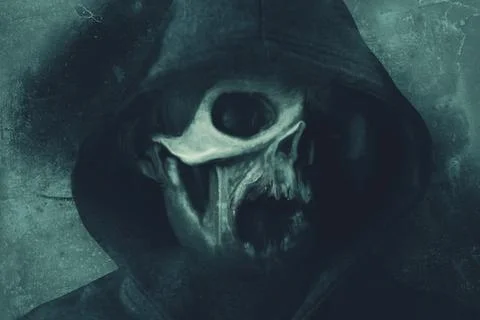 A horror screaming zombie skull looking at the camera. Stock Illustration