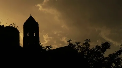 Horror sunset, dark, black friday, sunset, church Stock-Footage 70071163