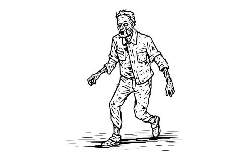 Horror Vector of Walking Dead: Vintage Illustration of Zombie Apocalypse. Stock Illustration