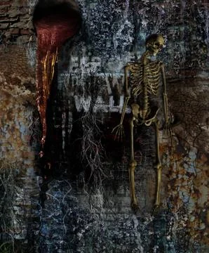 Horror Wall with Skeleton Stock Illustration